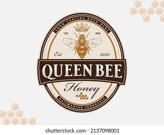 Honey logo with queen bee hand drawn design