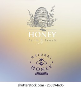 Honey logos on blur background. Vector