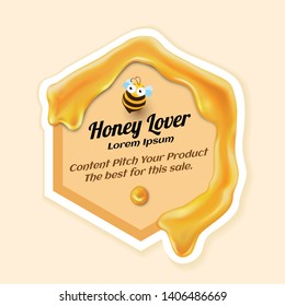 Honey lover label with bees and honeycomb, advertisement, vector illustration and design.