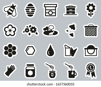 Honey Making & Bee Keeping Equipment Icons Black & White Sticker Set Big