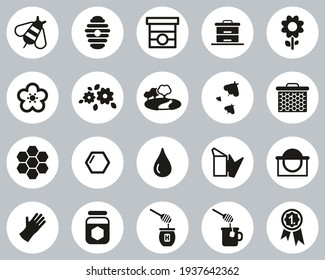 Honey Making And Bee Keeping Equipment Icons Black And White Flat Design Circle Set Big