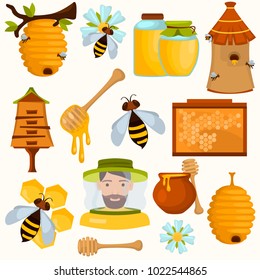 Honey making color flat icons set