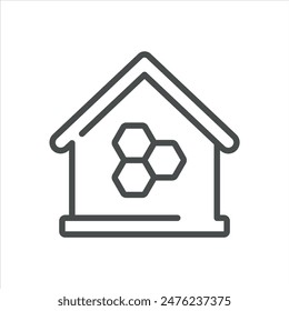 Honey Making Icon. Simple Line Illustration of a Beehive Inside a House, Symbolizing Honey Production Process. Vector Symbol on White Background.