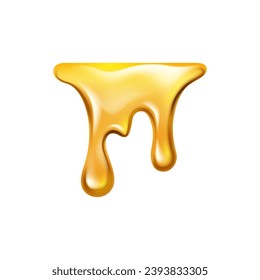 Honey or maple syrup liquid dripping, isolated realistic sweet yellow substance melting. Vector sweet jelly fluid with drops, sticky oil or caramel flowing