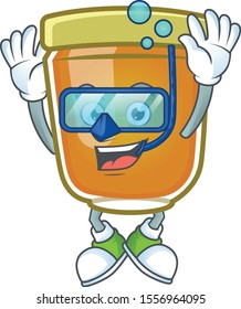 Honey in mascot diving on white background