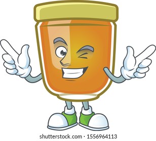 Honey in mascot wink on white background