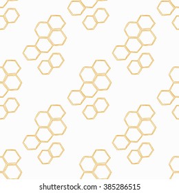 Honey Meadows seamless vector pattern. Flowers, bees, butterflies, honeycombs. Cute summer theme for scrapbook paper, fabrics and web.