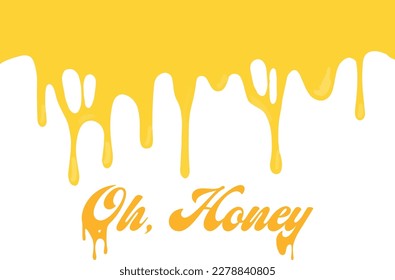 Honey melting texture, vector illustration, yellow melt, honey text isolated design
