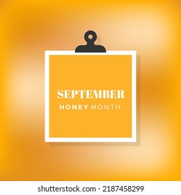 Honey month. September. Golden blurred background. Vector illustration, flat design