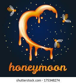 Honey moon concept. Heartshaped halfmoon made of honey