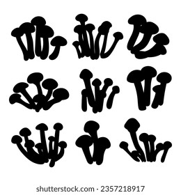 Honey mushrooms silhouette set stencil templates