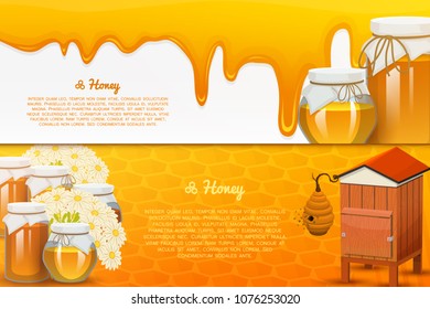 Honey or natural farm product. beekeeping or garden. Health, organic sweets, medicine illustration, agriculture. food in honeycomb cooked by bees. background for text. Card or poster for web site.