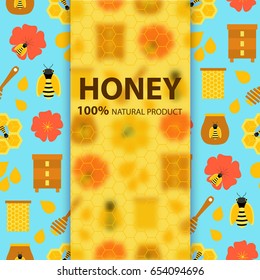 Honey natural product banner. Vector illustration of objects apiculture. 