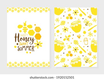 Honey Natural Products Card, Organic Honey and Apiary Banner, Poster, Flyer, Brochure Design Template Cartoon Vector Illustration