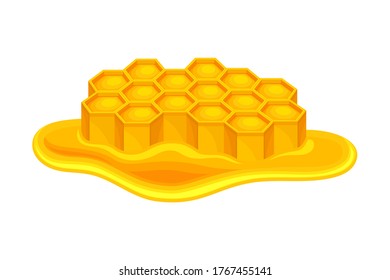 Honigomb mit Hexagonalwaschzellen und aufblasbare, flüssige Vektorgrafik
