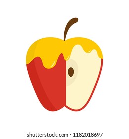 Honey on red apple icon. Flat illustration of honey on red apple vector icon for web design