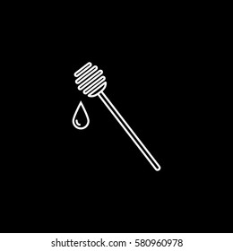 Honey On Stick Line Icon On Black Background