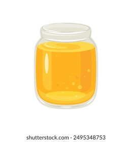 Honey in open glass jar. Vector cartoon flat illustration. Organic healthy sweets.