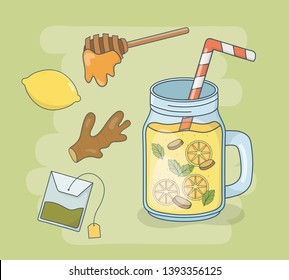 honey and orange juice jar with straw