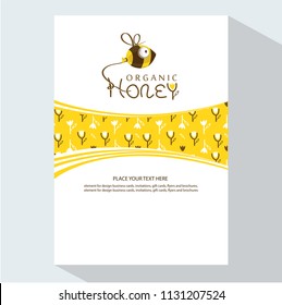 Honey organic Background with Working Bee. Honey Brochure design template. Element for design business cards, invitations, gift cards, flyers and brochures