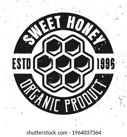 Honey organic product vector emblem, badge, label or logo in monochrome style isolated on white background