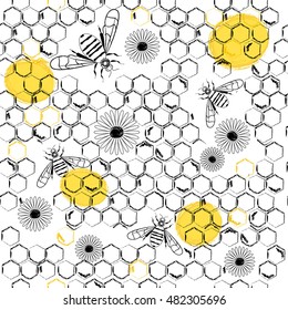 Honey Pattern. Natural Honey Sketch Background.