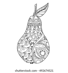 Honey pear doodle .Hand drawn vector illustration. Sketch for tattoo adult coloring anti stress book. Zen art collection boho style.