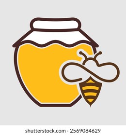 Honey pot and Bee icon. Vector illustration