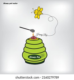 Honey Pot Design vector with flying Bee 