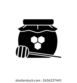 Honey Pot with Dripping Honey Dipper Icon. Sweet Natural Honey Illustration on White Background.