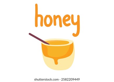 Honey pot with dripping honey and text, minimal cute design for branding and packaging