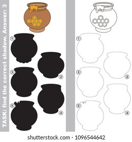 Honey Pot to find the correct shadow, the matching educational kid game to compare and connect objects and their true shadows, simple gaming level for preschool kids.
