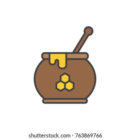 Honey pot flat line colored icon.