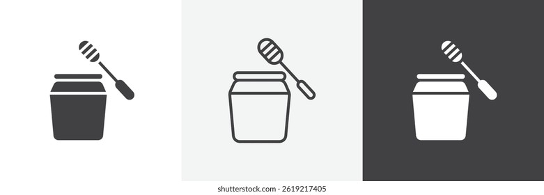 Honey pot flat and liner vector icons set