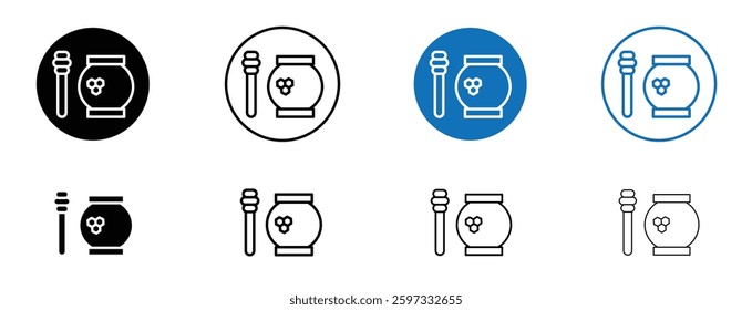 Honey pot icon set in black and blue colors on white background