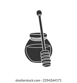 Honey Pot Icon Silhouette Illustration. Honeycomb Vector Graphic Pictogram Symbol Clip Art. Doodle Sketch Black Sign.
