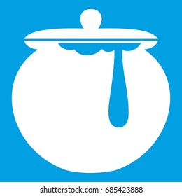 Honey pot icon white isolated on blue background vector illustration