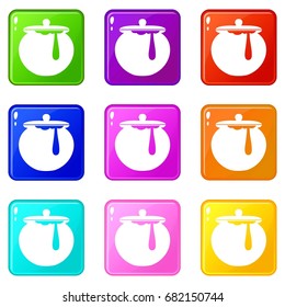 Honey pot icons of 9 color set isolated vector illustration