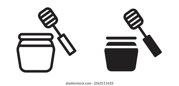 Honey pot icons in black line and filled versions