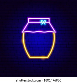 Honey Pot Neon Sign. Vector Illustration of Food Promotion.