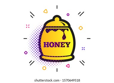 Honey in pot sign icon. Halftone dots pattern. Sweet natural food symbol. Classic flat honey icon. Vector