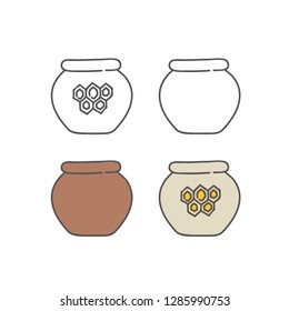 Honey pot vector collection of jars with honey creft ceramic package with honey combs and empty isolated on white vector set illustration
