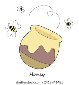 Honey in a pot. Vector illustration on a white background.