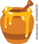 Honey pot and wooden dipper icon on white background. Honey pot emoji illustration. 