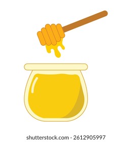 honey pot and wooden spoon isolated on a white background