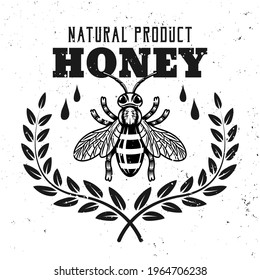 Honey premium product vector emblem, badge, label or logo in monochrome style isolated on white background