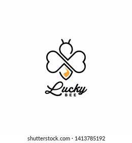 honey produce logo simple flat black line clover and bee for graphic design template idea