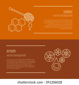 Honey product banner. Honey product vector symbol. Outline style honey product horizontal. Mead product illustration. Vector illustration of honey product banner for your design