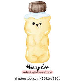 Honey product cute honey bear in bottle watercolor vector illustration