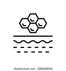 Honey Product for Skin Care Line Icon. Collagen Extract for Cosmetic Procedure Linear Pictogram. Honeycomb Hexagon on Skin Structure Outline Icon. Editable Stroke. Isolated Vector Illustration.